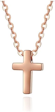 Tiny Simple Cross Pendant for Children Boy Girl Stainless Steel Small Necklace (Gold-tone)