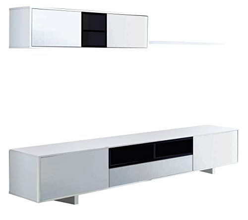 Habitdesign 0T6682BO - Mueble de Comedor Moderno, Color Blanco Brillo y Negro Brillo, Medidas: 200 cm x 41 cm de Profundidad