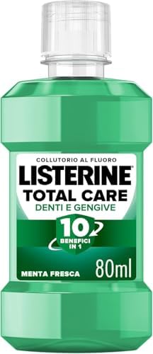 LISTERINE Collutorio Total Care Denti e Gengive, Collutorio da viaggio al gusto di Menta Fresca, In pratico formato viaggio e con Fluoro per denti forti e gengive sane in sole due settimane, 80 ml