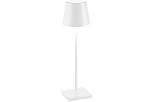 Zafferano, Lámpara Poldina Pro, Lámpara de Mesa Recargable e Inalámbrica con Control Táctil, También Adecuada como Lámpara de Exterior, Atenuador, 2200-3000 K, Altura 38 cm, Color Blanco