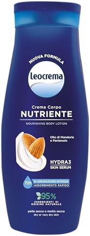 Leocrema Crema Corpo Nutriente, per Pelli Secche e Disidratate, con Olio di Mandorle e Pantenolo, Crema Corpo Idratazione per 72 ore, 400ml