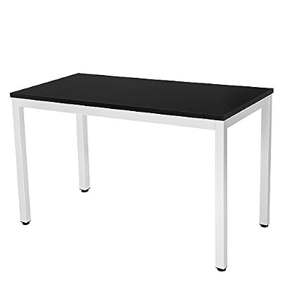 SONGMICS Table d’ordinateur, Bureau, Poste de travail, Table salle à manger, Tèlétravail, Grande surface de travail, Montage simple, Bonne stabilité, Style moderne, 120 x 60 x 76 cm (L x l x H),Noir + Blanc, LWD64B