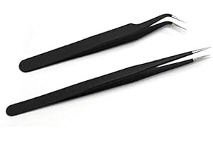 EKARTZ Professional Craft Tweezers Stainless Steel Precision Tweezer Set for Nail Art Rhinestone Gems Picker , Eye Lashes Extension, Model Making, Jewelry Picking Tool - 2 Piece Set (Black)