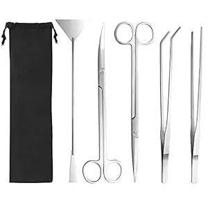 Electomania 5Pcs Aquarium Aquascaping Tools Kits, Stainless Steel Tweezers, Scissors, Spatula, Aquarium Plant Tools, Bonsai Kit Plant Tools Algae Scrapers Aquarium Cleaning Kit for Fish Tank (Silver)