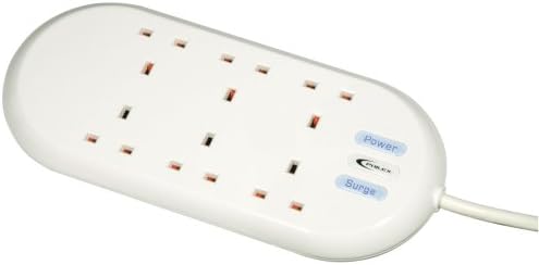 Surge Protection Extension Lead - Powerbase 6 Socket Extension Lead Premium High Gloss Finish With 1m Cable