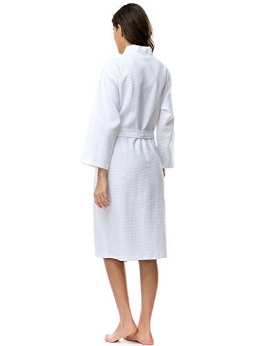 Damen Einfarbiger 100% Baumwolle Waffel Bademantel Kimono für Frauen - 3