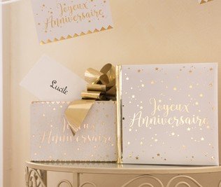 Chal - Urne tirelire Joyeux Anniversaire blanc et or