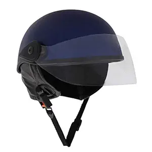 Scooty Half Helmet for Men, Women (Small, Blue Glossy Sticker Design 1) (Non-Motorized)