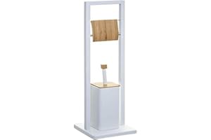 PARIS PRIX FIVE Portarrollos con escobillero Natureo blanco, Metal/bambú, 60x20x20 cm