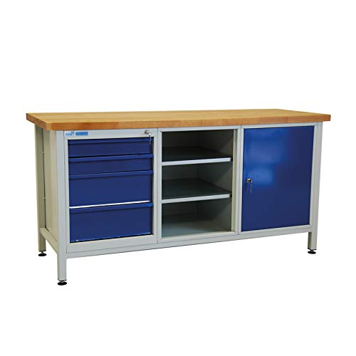 Werkbank 1700x600x840mm,RAL7035/5010,1Tür,3FB,4SL