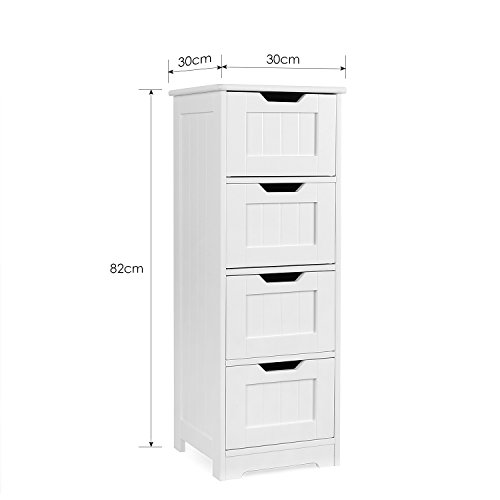 HOMFA Armario de almacenaje  Cajoneras de madera de 4 Cajones Cajonera en kit MDF 30*30*82cm Blanco