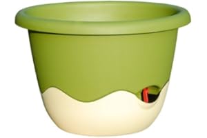 PLASTIA S.R.O. Plastia Pot de Fleur MARETA ø 30 Suspension + indicateur de Niveau d’Eau Vert Clair + Ivoire foncé