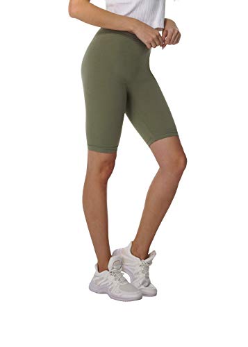 BeComfy Pantalones Cortos de Mujer Polainas Leggings Ciclismo Algodón Opaco Longitud de la Rodilla Tamaños S-8XL (3XL - 46, Verde oliva)