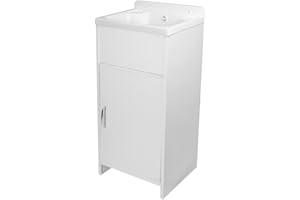 Inbagno Mobile lavatoio salvaspazio in PVC con lavabo in resina Bianco Kit scarico incluso (43x35)