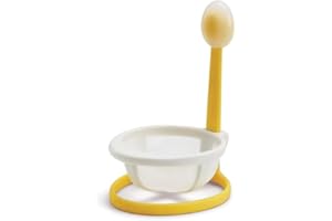 Chef'n - Pocheuse à Œufs Yolkster, Panier à Pocher pour 1 Œuf avec Anse, Blanc/Jaune, 8 x 9,5 x 14 cm