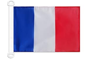 AZ FLAG - Drapeau Pavillon Civil France - 45x30 cm - Pavillon Nautique Marchand Français Spécial Bateau Et Extérieur En Maille Bloquée Avec Anneaux Plastiques Intégrés - 30g