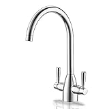 ♥ TAP CON DOS PALANCAS Y MEZCLADOR: tiene dos palancas que son fáciles de usar para el control independiente de agua fría y caliente. El final del grifo se puede girar libremente. También es adecuado para lavabos dobles en la cocina. El agua de tu hogar será más barata y más rápida.