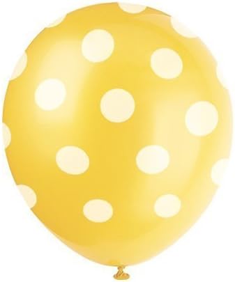 Yellow 12'' all over polka dot printed balloons pk 6