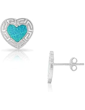 925Sterling Silber Blau turquoise-tone Simulierte Opal Ohrstecker Love Herz Griechisch Schlüssel