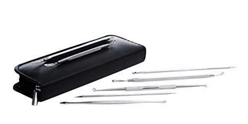 [Komedonenquetscher] Mitesserentferner Milienöffner aus Edelstahl – 7-teiliges Set im Lederetui für ein besseres Hautbild - 2