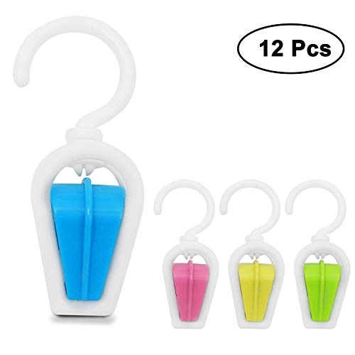 BELLE VOUS Pinzas para Tender Ropa (Pack de 12) - Coloridas Pinzas con Gancho Giratorio 360 Grados - Colgar Ropa en Interiores y Exteriores - Ganchos Multiusos Colgar Bufandas - Accesorios Pequeños