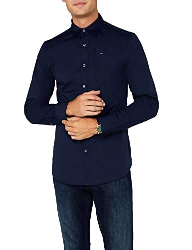 Hilfiger Denim Original stretch, Camisa para Hombre, Azul (Black Iris), L