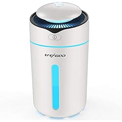 CACAGOO 300ml Mini Humidificateur d'Air Maison Ultrasonique silencieux, Huimidificateur Bébé avec 2 Mode de Brume Fraîche, 7 Couleurs LED, Arrêt automatique et Alimentation USB