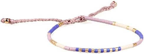 Blue Purple Color Seed Bead Thin Bracelet Single Wrap Braided Hand Chain
