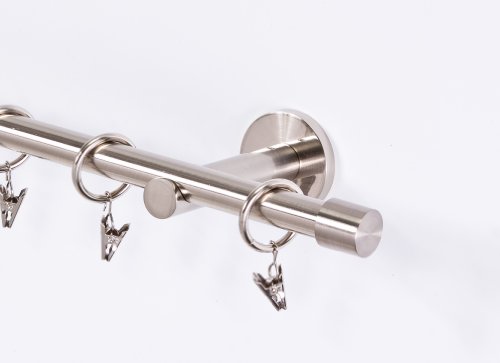 Gardinenstange 16mm 1-Lauf Edelstahloptik Metall, 180 - 3