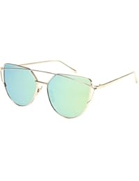Winwintom Moda Mujer vigas - Twin Marco de metal Espejo gafas de sol gafas de ojo de gato