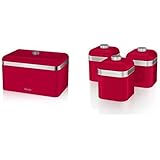 Swan 2 Piece Retro Kitchen Accessories Set - Retro Bread Bin and 3 Canisters Set, (Red)
