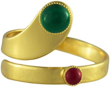Rings 24K Gold Plated Spiral Adjustable Universal Size Crystal Ruby Red Round Czech Glass Stone Emerald Green Handmade BohemStyle