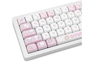 JOLINTAL 137 Tasten, weiße Tastenkappen, MOA-Profil-Tastenkappen, rund, niedliche Tastenkappen, PBT-Tastenkappen, niedriges Profil, Katze, benutzerdefinierte Tastenkappen, Set Cherry MX-Tastenkappen,