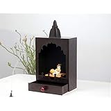 Chave India Wooden Temple for Home Pooja Mandir/Mandap with Beautiful Laser Engraving and Drawer Storage (Brown)