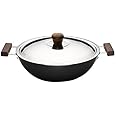 Wonderchef Ebony Hard Anodized Wok with Lid - 28cm, 4.5 Litre | Ideal for Biryani, Pulao| Black/Brown