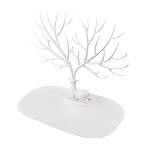 Schmuckständer, iTECHOR Kreative Sikawild Baum Schmuck Zahnstange Gestell Regal Ständer Halter Regallager Ausstellungsstand Organisator Schmuckständer für Ohrring Halskette Armband Ring und andere Schmuck—Weiß - 3