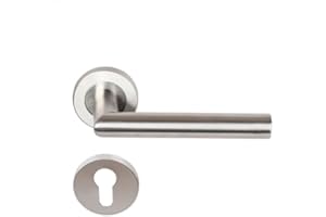 Paire de Poignées de porte sur Rosaces Rondes " Elsa Angle Vif " inox 304 KLOSE BESSER - +1 Paire de rosaces cylindre