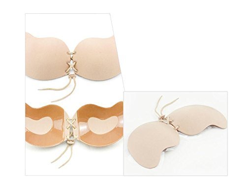 wiederverwendbar Sexy Mango Form selbstklebend trägerlos Silikon BHs Tief V-Rückenfrei, Pad unsichtbar Push-Up BH Stay Kordel Nubra-mit Verschluss vorne für Lady Damen und Mädchen - 9