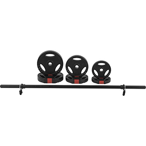 Gorilla Sports Aerobic Langhantelset Kunststoff Hantelset Gripper 20 kg mit Eingriffen inkl. 1x Aerobic Langahantelstange 120cm, 2x5kg 2×2,5kg 2×1,25kg Hantelscheiben 2 Federverschlüsse - 2