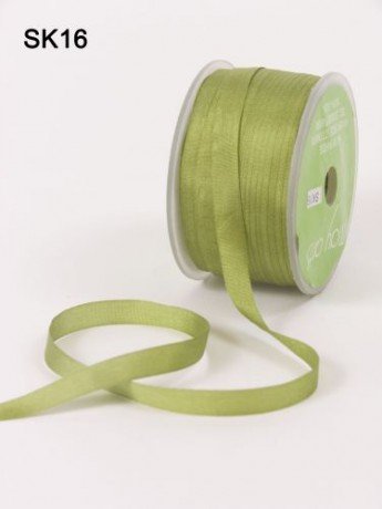 May ArtsBeautiful Olive Green 7mm Pure Silk Ribbon on a 3m Length (N.B. This is a Cut from a roll, Presented on a Bertie's Bows Ribbon Card)