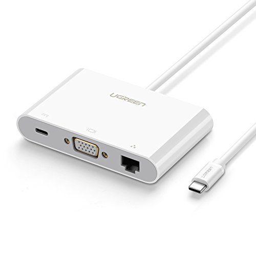 UGREEN USB C auf VGA USB 3.1 Typ C auf VGA USB Typ C 3.1 Buchse mit RJ45 Ethernet 10/100Mbps Adapter AV 1080P HDTV für 12 Inch neue MacBook 2016 und 12 Inch neue MacBook 2015 Weiß