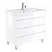 Produktbild Lomadox Badezimmer Stand-Waschtisch mit Unterschrank in Hochglanz weiß 91cm Waschbecken