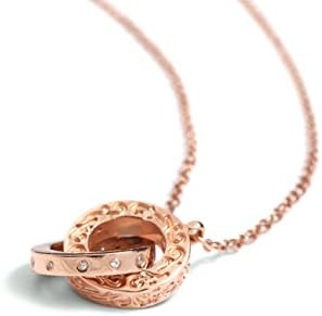 WHY Jewellery Double Circle of Life Engraved Diamond Pendant and 45cm Anchor Chain (18ct Rose Gold Plated Sterling Silver)