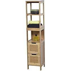 Tendance - 9901195 - Colonne Meuble de salle de bain - 3 étagères et 2 tiroirs - Style exotique - en BAMBOU