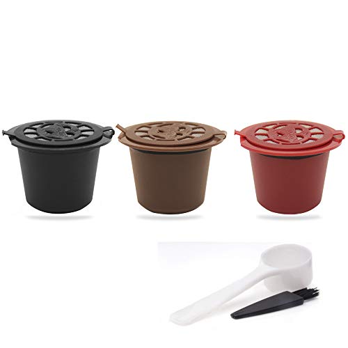 Bresuve CápsulasReutilizablesReutilizables De Café Vainas Reutilizables con 1 Cuchara y 1 Pincel para Dolce Gusto Negro Rojo Marrón (Paquete De 3)
