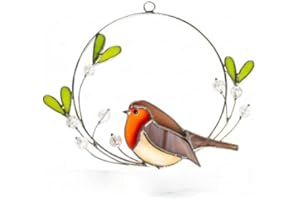YIWOYI Stained Glass Birds,Multicolor Birds on A Wire High Stained Glass Window Panel Series Ornaments Pendant Home Decoration Hanging for Doors (R)