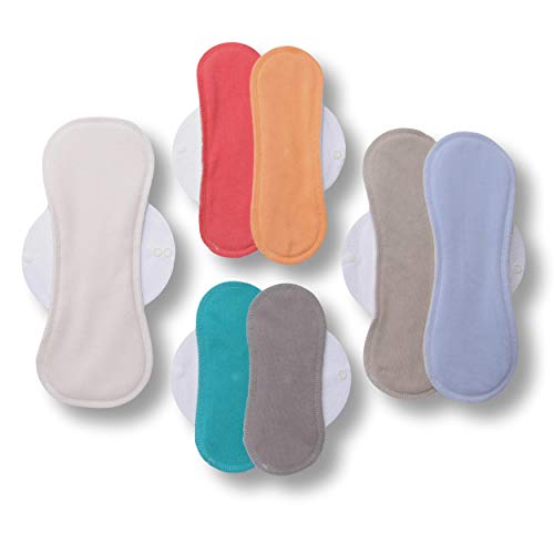 Serviettes hygiéniques lavables, lot de 7 en coton BIO, pads menstruelles FABRIQUÉES EN UE;culotte de regle lavable pour les périodes menstruelles, l'incontinence, le post partum; serviette periodique