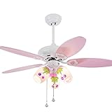 Ventilador de techo infantil rosa moderno con luz de 72 W, motor de cobre lleno, tamaño: 53 * 55 * 39 CM, 5 aspas del ventilador, luz y aspas del ventilador que se pueden controlar por separado con el control remoto.