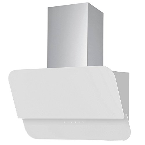 Preisvergleich Produktbild Modern Stark Leise Qualität Kopffreie Dunstabzugshaube schräg Haube diagonal Wandhaube VLANO VENUS 600 WHITE / 60 cm / Glas Design / Touch Control / ECO LED / 50 dB / Extra leiser Motor / weiß / INKL Rückschlagventil / INKL Abluftrohr (ca 2m )