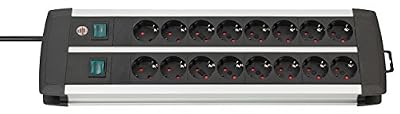 Brennenstuhl 1391000916 Prolongateur Multiprise Premium-Alu-Line Technique 16 Prises Duo 8 Prises commutables, Argent/Noir, 3 m